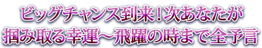 ビッグチャンス到来！　次あなたが掴み取る幸運～飛躍の時まで全予言