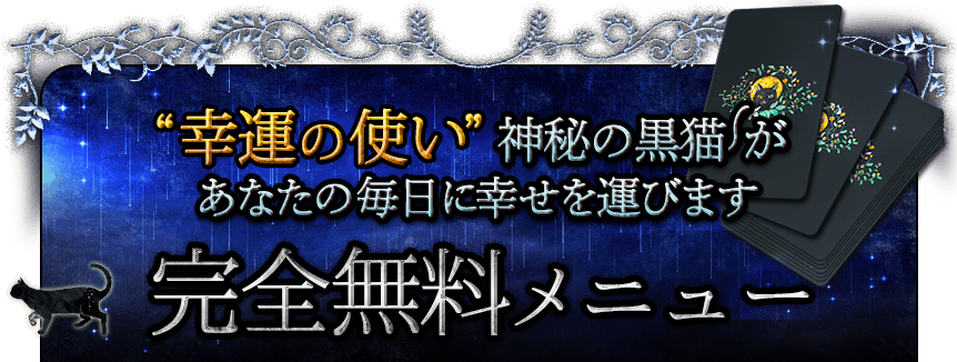 “幸運の使い”神秘の黒猫があなたの毎日に幸せをもたらします 完全無料メニュー