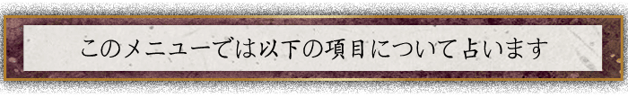 このメニューでは以下の項目について占います